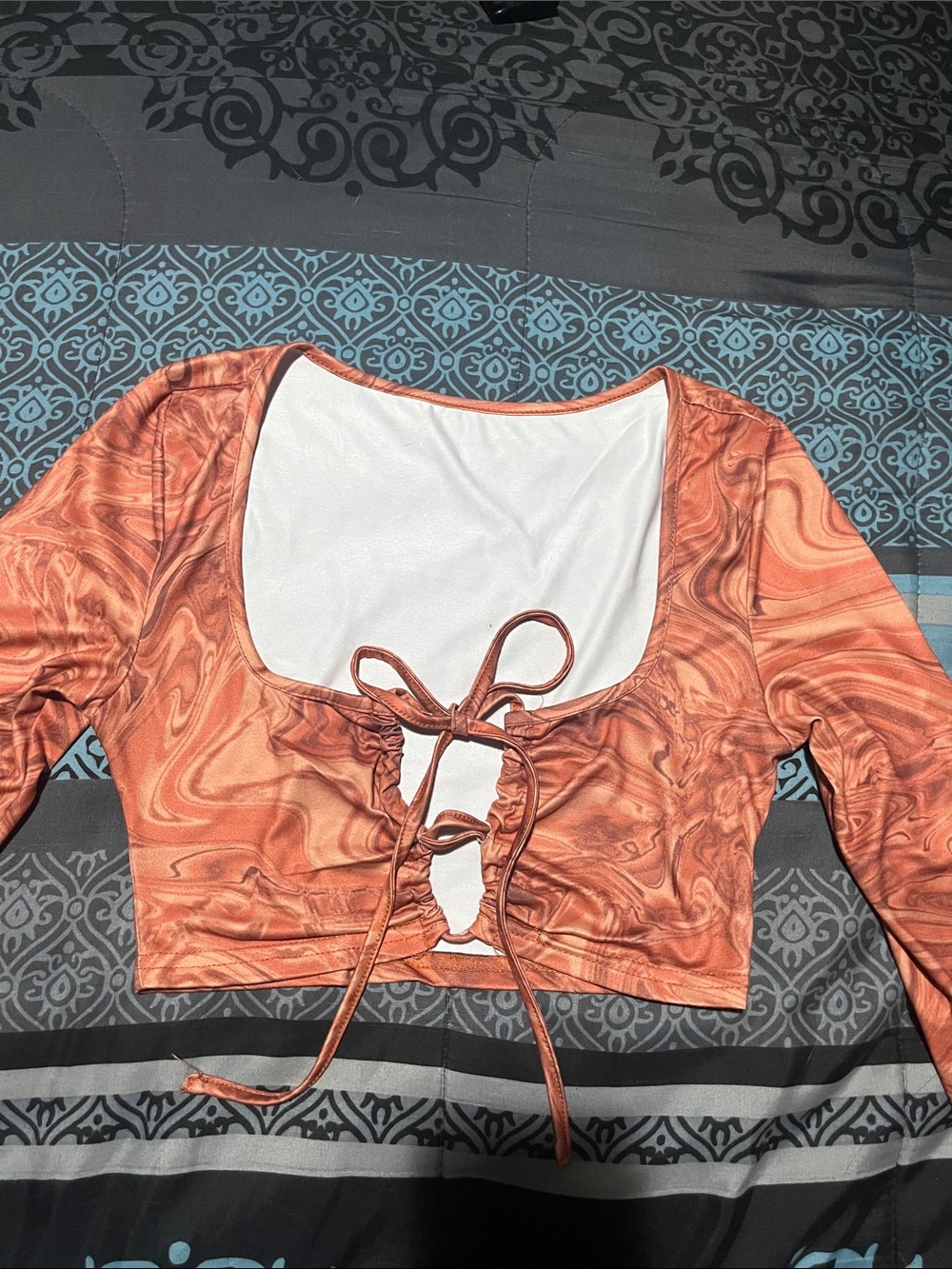 Women's Rust Marble Lace-Up Crop Top - Brand